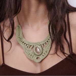 Zara Olive Green Crochet Necklace with Stone Accent